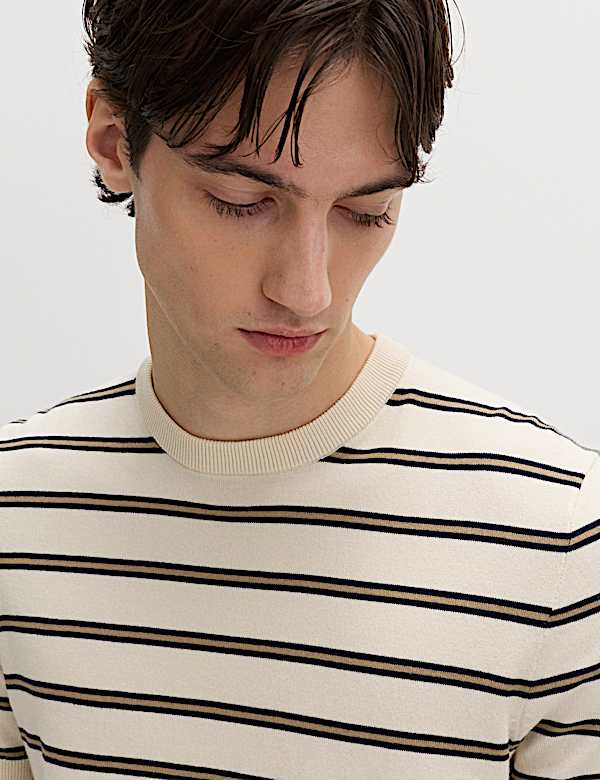 Cotton Rich Striped Knitted T-Shirt - JO