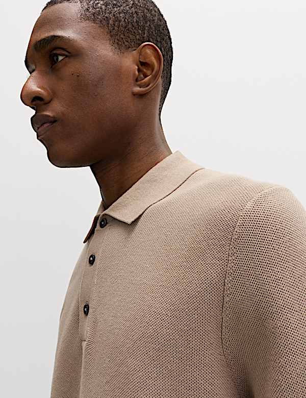Cotton Rich Regular Fit Knitted Polo Shirt - FR