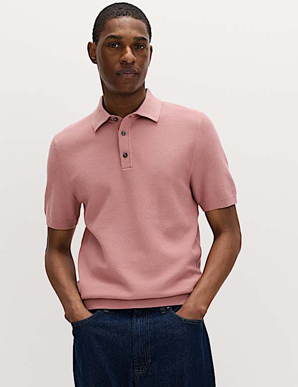 Cotton Rich Textured Knitted Polo Shirt
