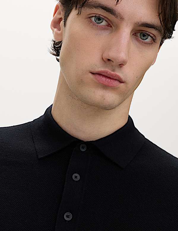 Cotton Rich Textured Knitted Polo Shirt