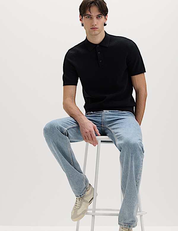 Cotton Rich Textured Knitted Polo Shirt