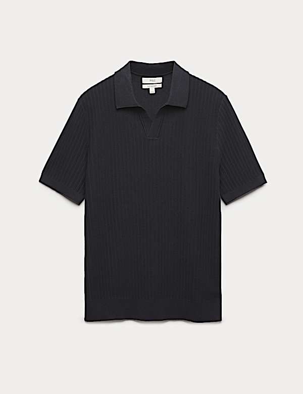 Cotton Rich Rib Texture Open Neck Polo Shirt - HU