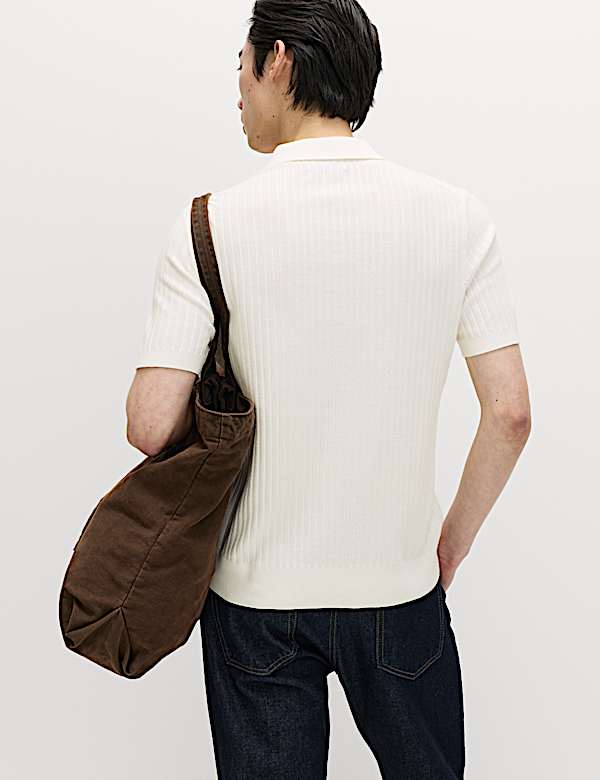 Cotton Rich Rib Texture Open Neck Polo Shirt - HU