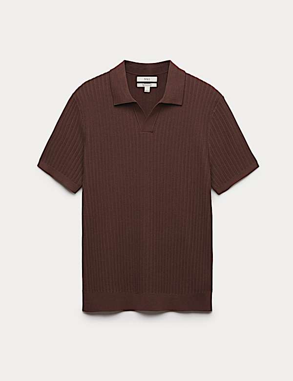 Cotton Rich Rib Texture Open Neck Polo Shirt - CZ