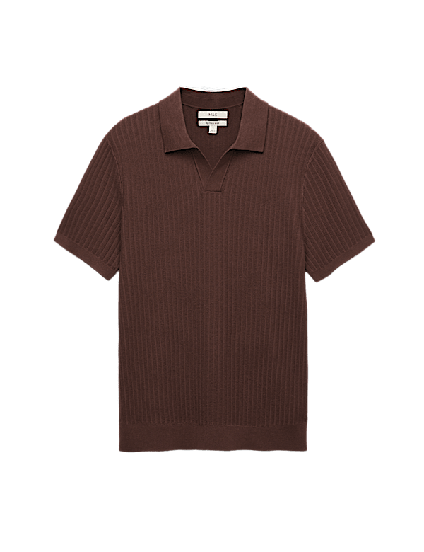Cotton Rich Rib Texture Open Neck Polo Shirt