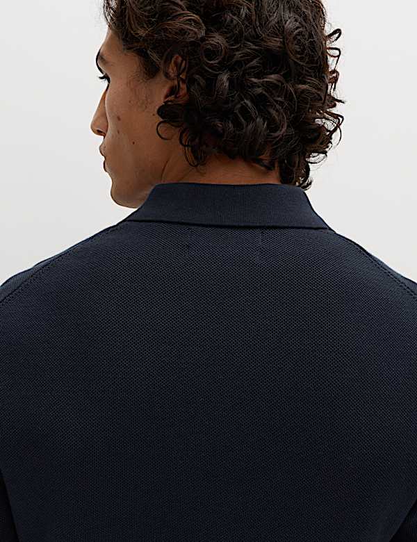 Polo en maille de coton &agrave; motif textur&eacute; - BE