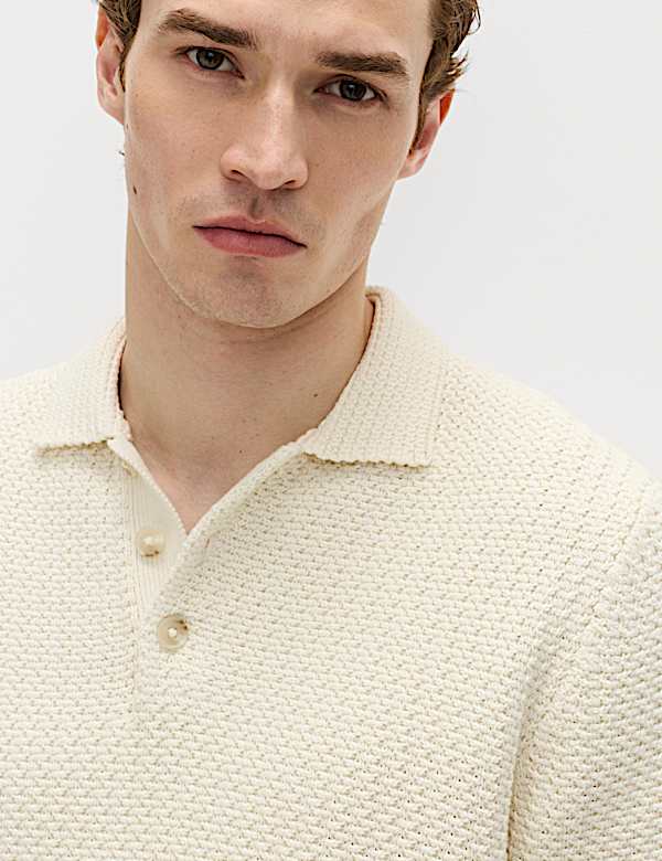 Pure Cotton Textured Knitted Polo Shirt - CN