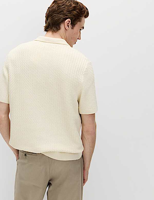 Pure Cotton Textured Knitted Polo Shirt - CN