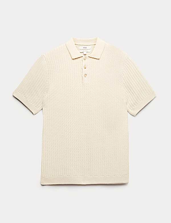 Pure Cotton Textured Knitted Polo Shirt - CN