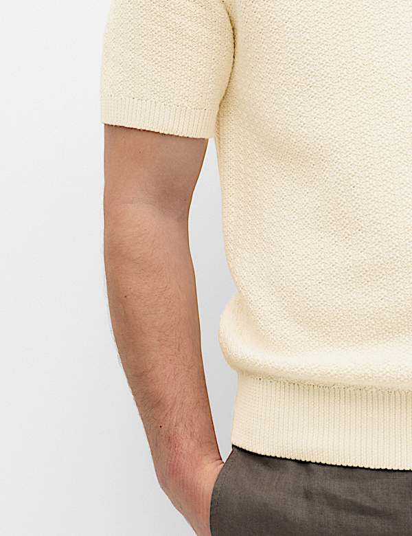 Pure Cotton Textured Striped Knitted Polo Shirt - IS