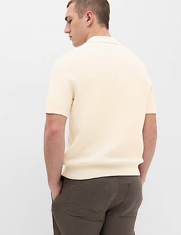 Pure Cotton Textured Striped Knitted Polo Shirt - IS