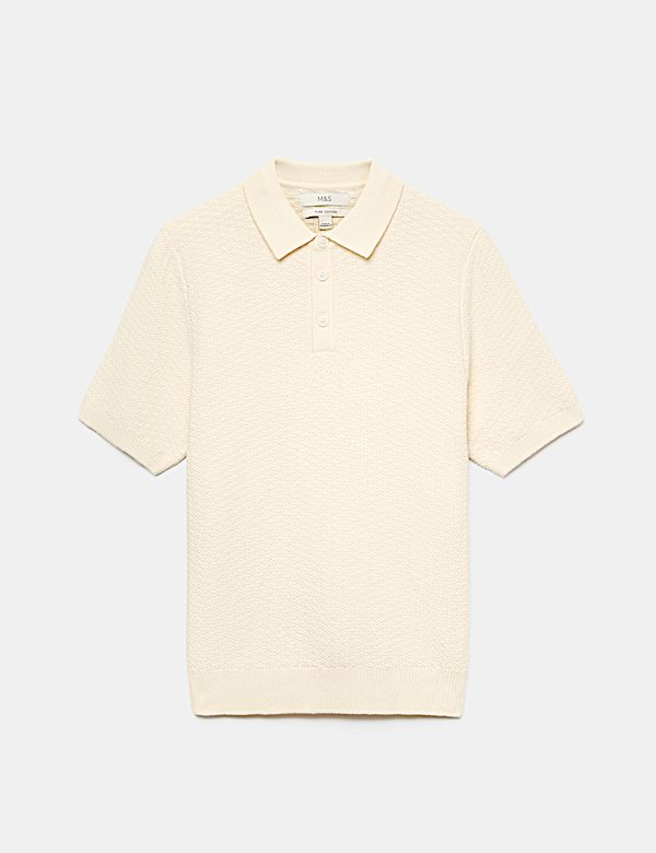 Pure Cotton Textured Striped Knitted Polo Shirt - IS
