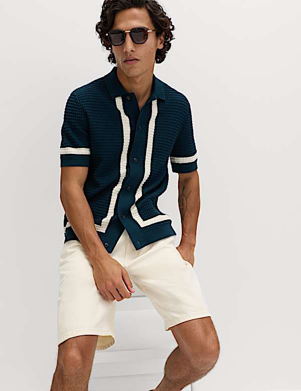 Pure Cotton Tipped Knitted Polo Shirt - SE