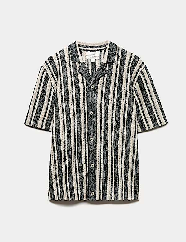 Cotton Textured Striped Knitted Polo Shirt - AT