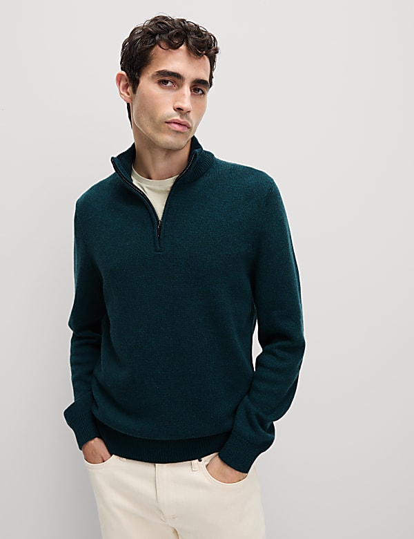 Lambswool Blend Funnel Neck Half Zip Jumper - TW