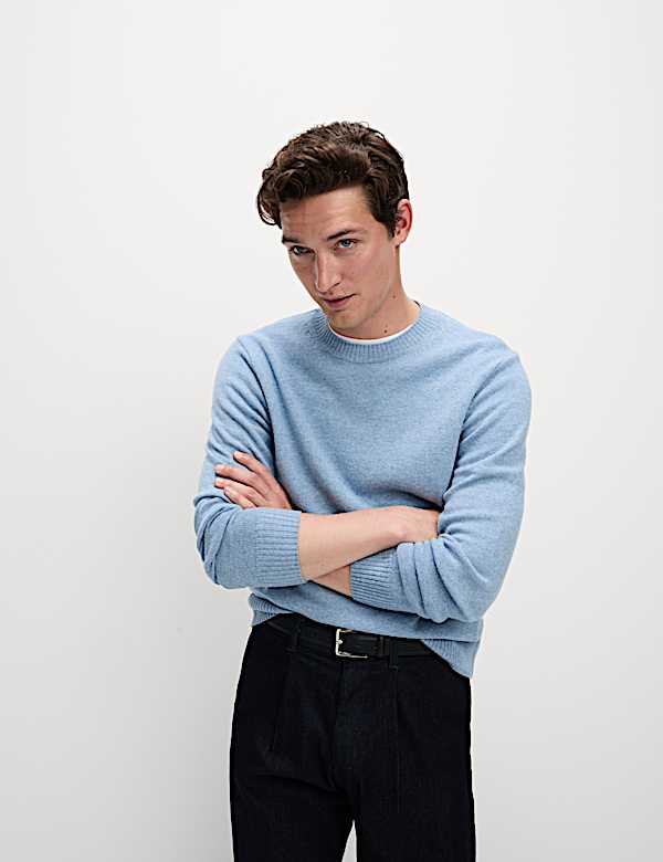 סריג צמר טלאים טהור עם צווארון עגול - IL