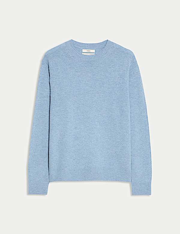 סריג צמר טלאים טהור עם צווארון עגול - IL