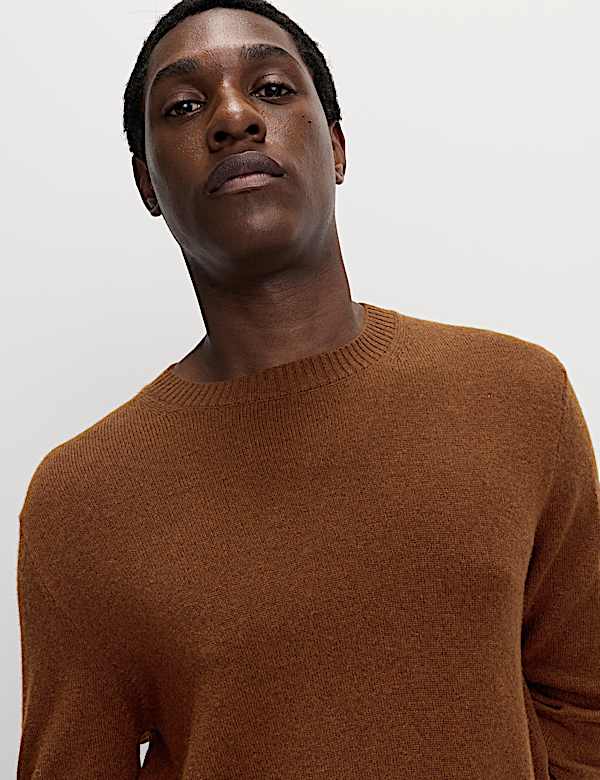 סריג צמר טלאים טהור עם צווארון עגול - IL