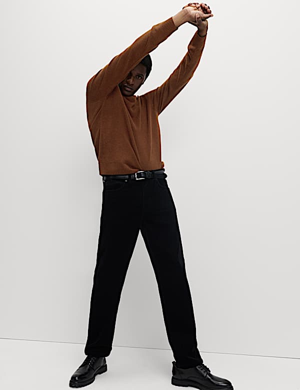 סריג צמר טלאים טהור עם צווארון עגול - IL