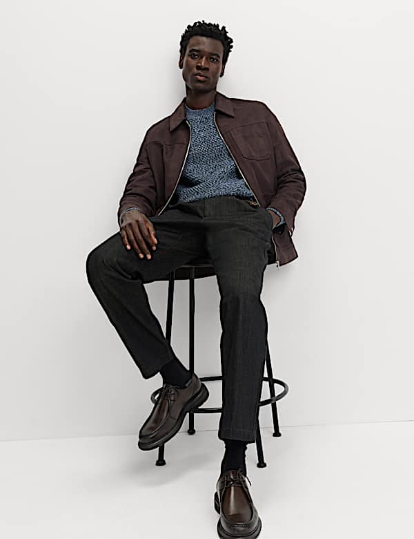 Trui van lamswolmix met ronde hals en structuur - BE