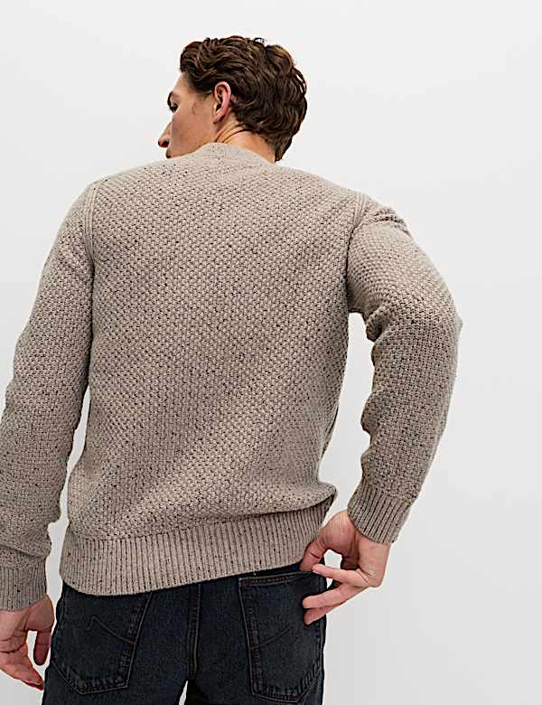 Lambswool Blend Textured Crew Neck Jumper - MX