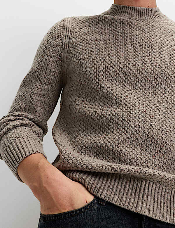 Lambswool Blend Textured Crew Neck Jumper - MX