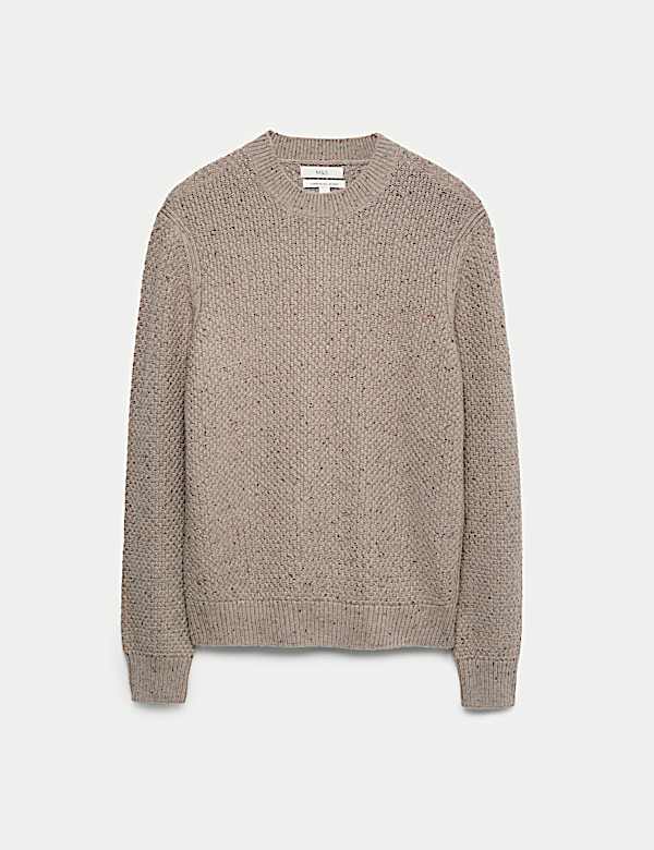 Lambswool Blend Textured Crew Neck Jumper - MX