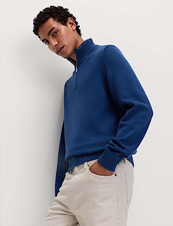 Pull en laine d&rsquo;agneau m&eacute;lang&eacute;e &agrave; fermeture zipp&eacute;e mi-hauteur - CA