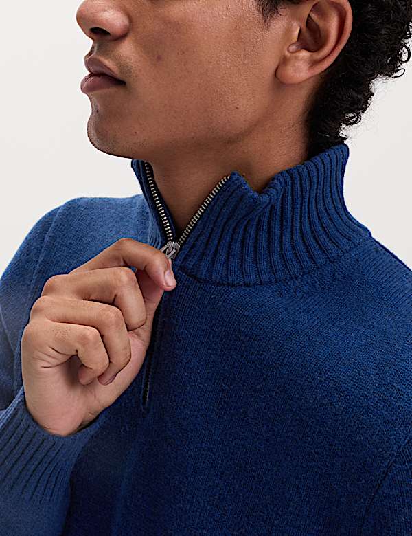 Pull en laine d&rsquo;agneau m&eacute;lang&eacute;e &agrave; fermeture zipp&eacute;e mi-hauteur - CA