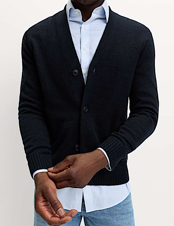 Jehněčí vlna Kardigan s výstřihem do V ze směsi bavlny - CZ