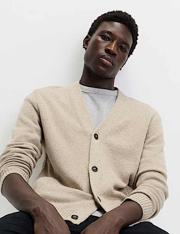 Lambswool Blend V-Neck Cardigan  - GR