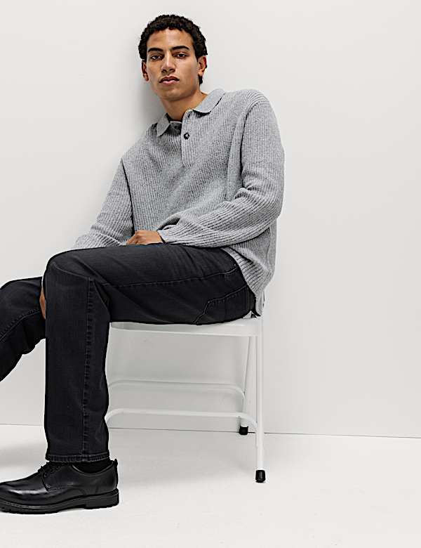 Lambswool Blend Knitted Polo Shirt - GR