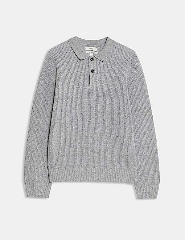 Lambswool Blend Knitted Polo Shirt - GR