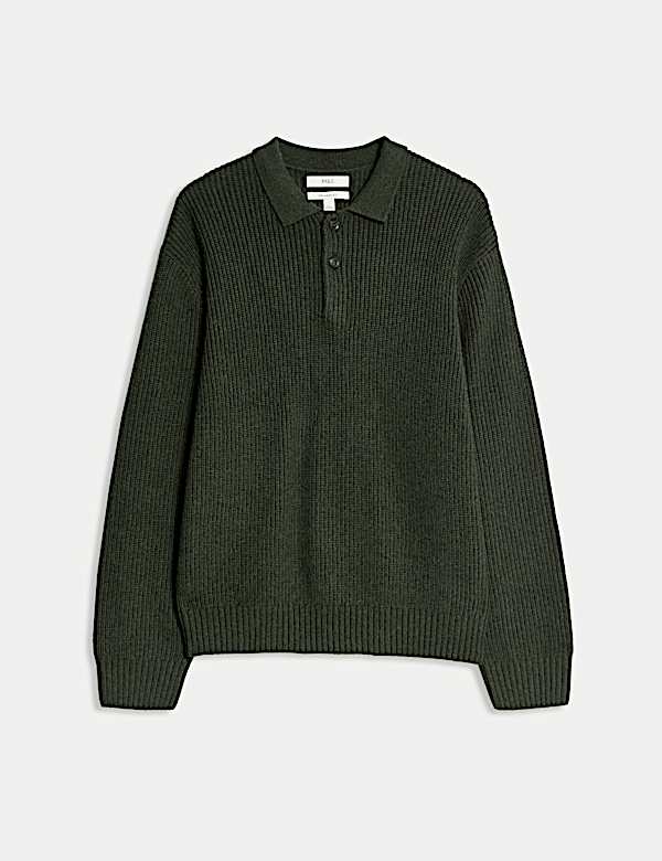 חולצת פולו סרוגה מתערובת צמר טלאים - IL