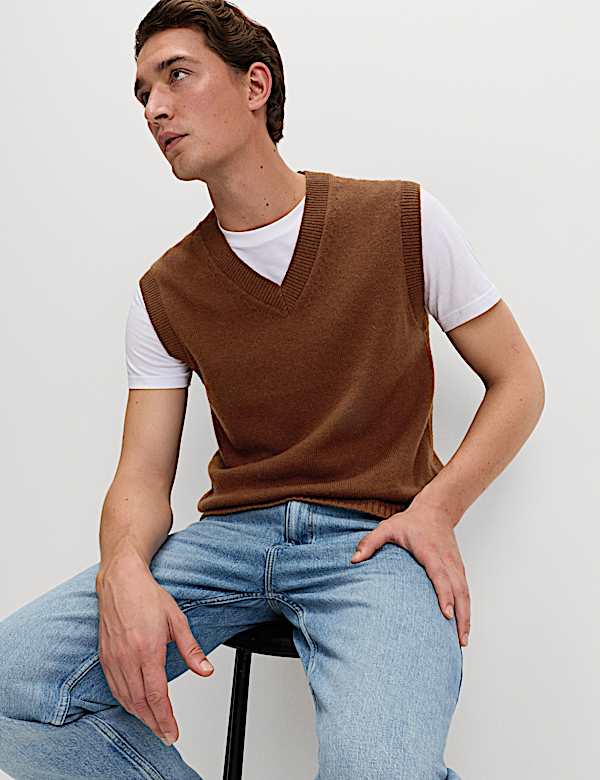 Lambswool Blend V-Neck Knitted Vest - DK