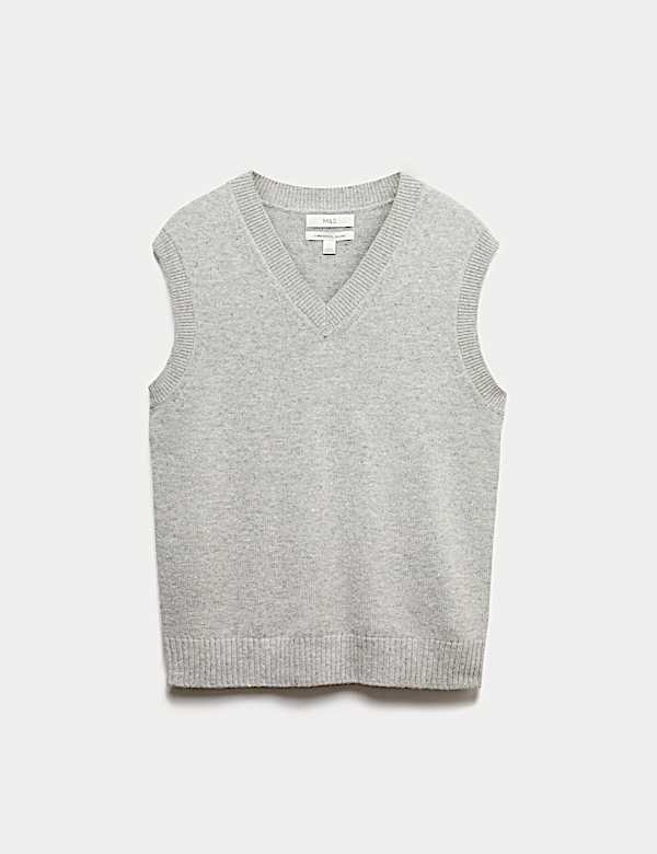 אפודה סרוגה מתערובת צמר טלאים עם צווארון וי - IL