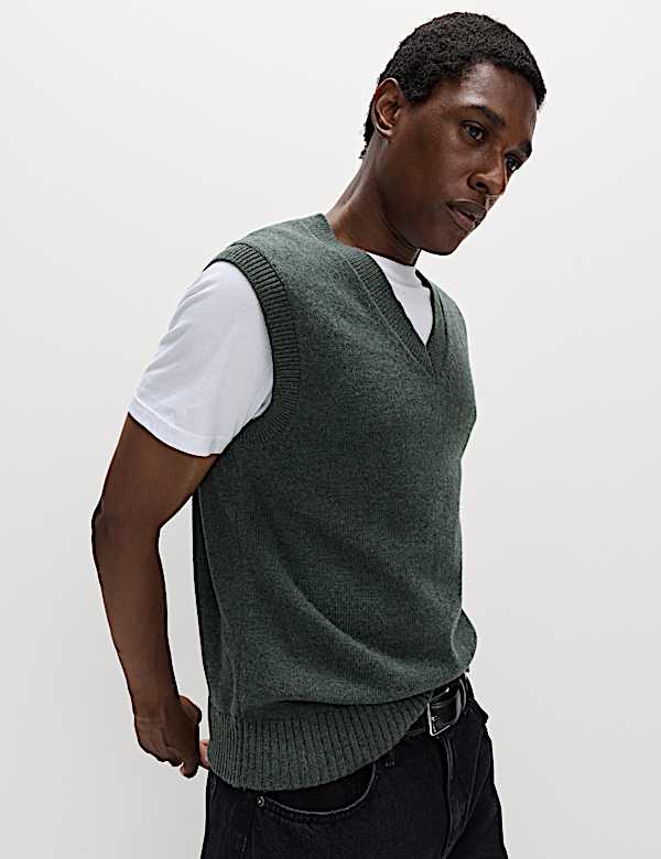 Lambswool Blend V-Neck Knitted Vest
