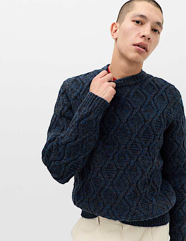 Cable Crew Neck Jumper with Wool - MV