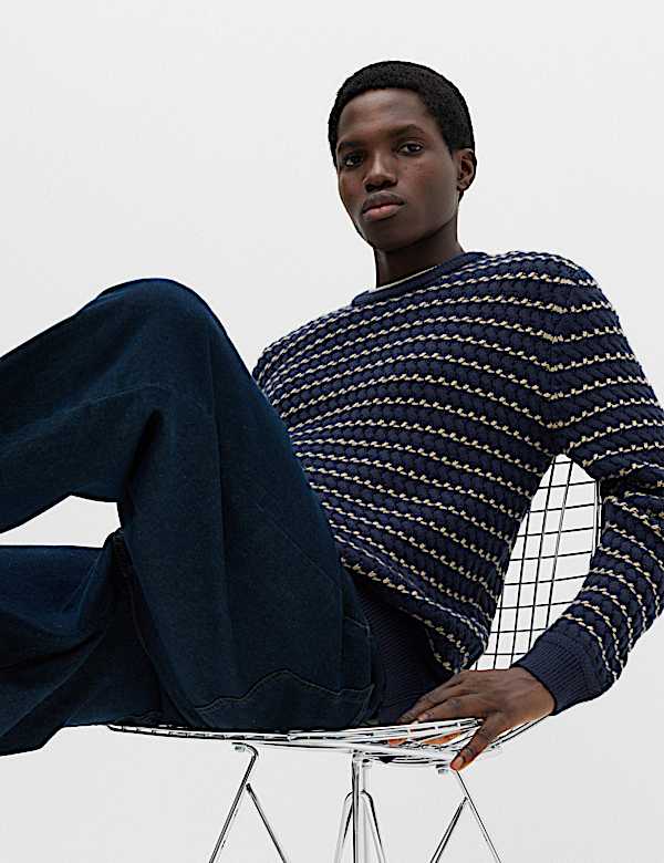 Wool Blend Striped Crew Neck Jumper - JE