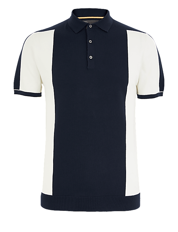 Cotton Colour Block Knitted Polo Shirt