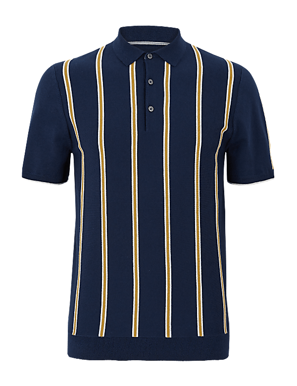 Cotton Striped Knitted Polo Shirt