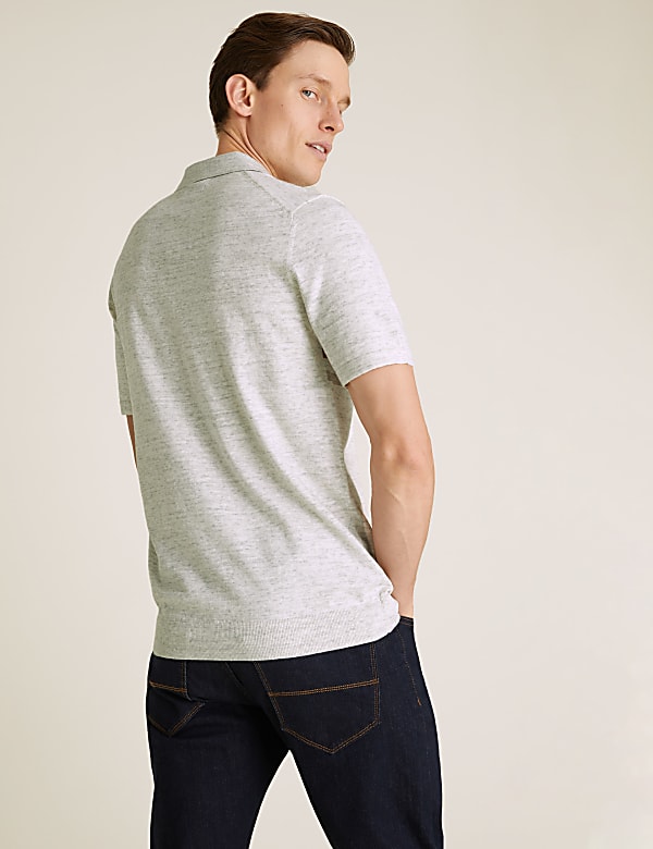 Cotton Chest Stripe Knitted Polo Shirt