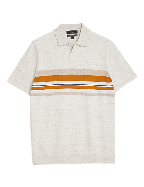 Cotton Chest Stripe Knitted Polo Shirt