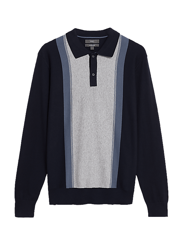 Cotton Rich Block Stripe Knitted Polo Shirt