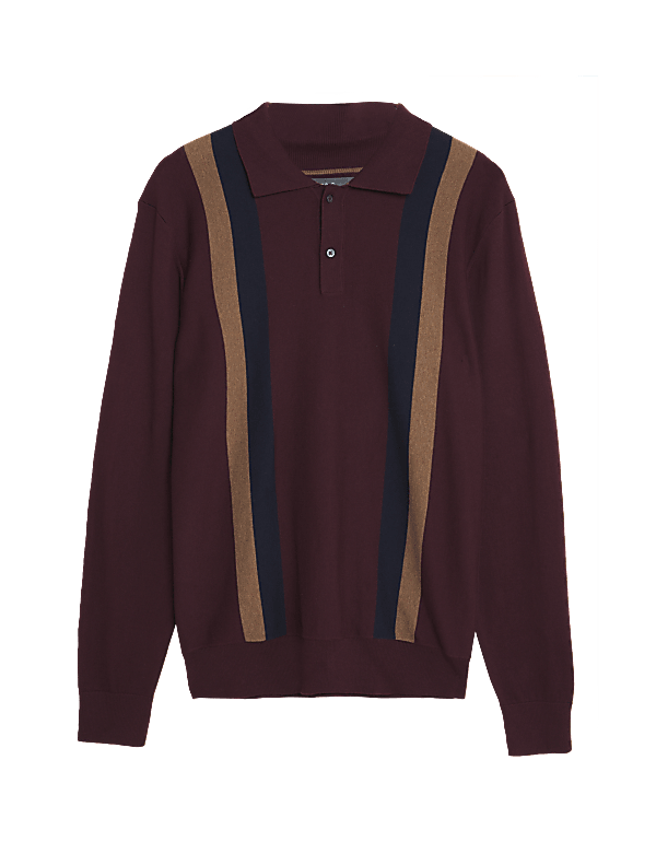 Cotton Rich Striped Knitted Polo Shirt