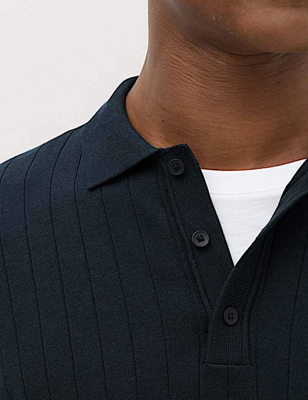 Cotton Blend Smart Rib Knit Polo Shirt