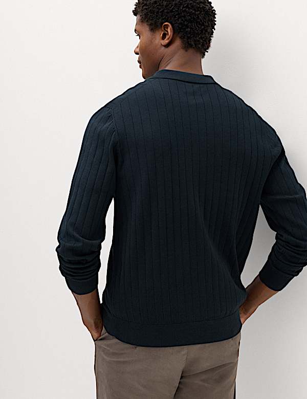 Cotton Blend Smart Rib Knit Polo Shirt