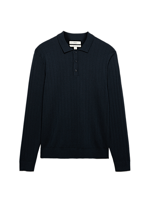 Cotton Blend Smart Rib Knit Polo Shirt
