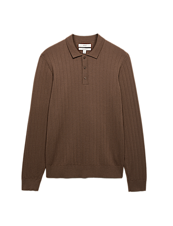 Cotton Blend Smart Rib Knit Polo Shirt