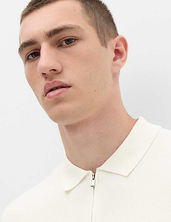 Cotton Rich Half Zip Knitted Polo Shirt - LV